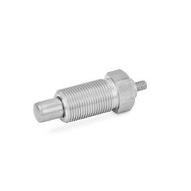 GN 817 Stainless Steel Indexing Plungers / Plastic Knob Material: NI - Stainless steel<br />Type: G - Without lock nut, with threaded rod