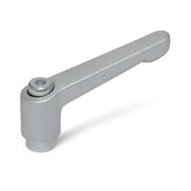 GN 300.2 Adjustable Hand Levers, Zinc Die Casting, Bushing Steel, Zinc Plated Color: SR - Silver, RAL 9006, textured finish