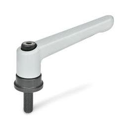 GN 300.4 Adjustable Hand Levers, Zinc Die Casting, Insert Steel, with External Thread, with Increased Clamping Force Color: SR - Silver, RAL 9006, textured finish
