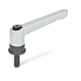 GN 300.4 Adjustable Hand Levers with Increased Clamping Force, with Threaded Stud Steel Color: SR - Silver, RAL 9006, textured finish
