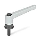 Manettes indexables, zinc moulé sous pression, insert acier, avec filetage mâle, à force de serrage accrue