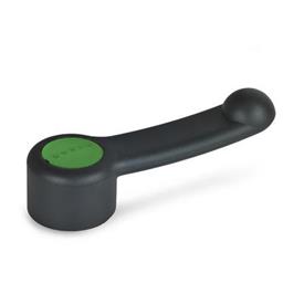 GN 623 Gear Levers, Plastic, Bushing Steel Color of the cover cap: DGN - Green, RAL 6017, matte finish