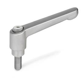 GN 300.5 Adjustable Hand Levers, Stainless Steel , Matte Shot-Blasted, with Threaded Stud Type: IS - With internal hexalobular
