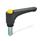 GN 600 Flat Adjustable Hand Levers, Plastic, Threaded Stud Steel, with Releasing Button Color (Releasing button): DGB - Yellow, RAL 1021, shiny finish