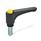 GN 600 Flat Adjustable Hand Levers, with Releasing Button, Plastic, Threaded Stud Steel Color (Releasing button): DGB - Yellow, RAL 1021, shiny finish