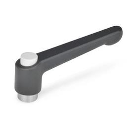 GN 303.1 Manettes indexables, Zinc moulé sous pression, Insert Acier inoxydable, avec filetage femelle, avec bouton de déverrouillage Couleur du bouton de déverrouillage: G - gris, RAL 7035