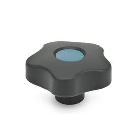GN 5337.2 Star Knobs with Colored Cover Caps, Plastic, Bushing Brass Type: E - With cover cap (threaded blind bore)<br />Color of the cover cap: DBL - Blue, RAL 5024, matte finish