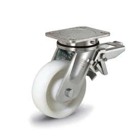 GN 22892 Heavy Duty Casters, Polyamide, Heavy Version Bearing type: K - Ball bearing<br />Type (bracket): LF - Swivel bracket with mounting plate, with total lock brake<br />Coding: H - Heavy Version<br />Material (bracket): ST - Welded steel design