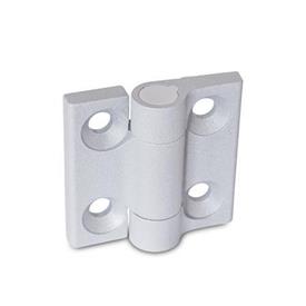 GN 437.3 Hinges, Zinc Die Casting, with Spring-Loaded Return Type: R2 - Spring-loaded return, opening, medium spring force<br />Color: SR - Silver, RAL 9006, textured finish