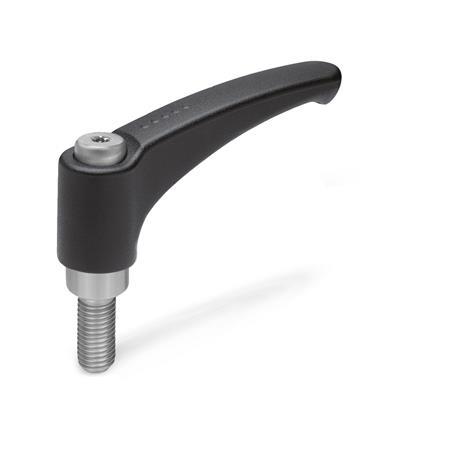 Adjustable Hand Levers GN 602.1: Zinc Die Casting, Insert Stainless Steel, with External Thread