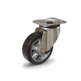 GN 22875 Medium Duty Casters, Wheel Tread Rubber, Wheel Core Aluminum, Medium Version Bearing type: K - Ball bearing<br />Type (bracket): L - Swivel bracket with mounting plate<br />Coding: M - Medium version<br />Material (bracket): ST - Steel sheet metal