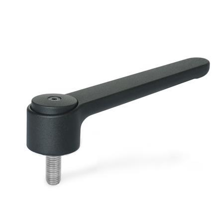 GN 126.1 Flat Adjustable Tension Levers, Zinc Die Casting, Threaded Stud Stainless Steel Color: SW - Black, RAL 9005, textured finish