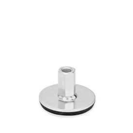 GN 40 Leveling Feet, Steel Zinc Plated Form: A3 - With rubber pad, vulcanized, black<br />Version (Screw): X - External hexagon with internal thread