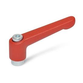 GN 300.2 Adjustable Hand Levers, Zinc Die Casting, Bushing Steel, Zinc Plated Color: RS - Red, RAL 3000, textured finish