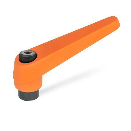 GN 101 Adjustable Hand Levers, Zinc Die Casting, Threaded Bushing Steel Color: OS - Orange, RAL 2004, textured finish