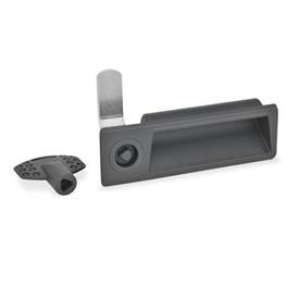 GN 731.5 Latches with Gripping Tray, with Stainless Steel Latch Arm, Operation with Socket Key Type: DK - With triangular spindle (DK6,5)<br />Identification no.: 1 - Operation in the illustrated position, at the top left