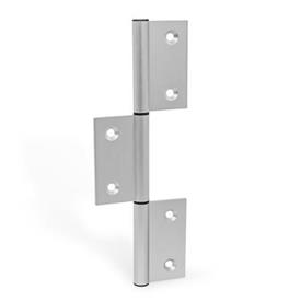 GN 2295 Hinges, for Aluminum Profiles / Panel Elements, Three-Part, Vertically Elongated Outer Wings Type: I - Interior hinge wings<br />Coding: C - With countersunk holes<br />l<sub>2</sub>: 245