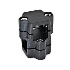 GN 134 Two-Way Connector Clamps, Multi Part Assembly d1/s1: V - Square<br />d2/s2: V - Square<br />Finish: SW - Black, RAL 9005, textured finish