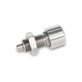 GN 514 Edelstahl-Verriegelungsbolzen, mit Herzkurven-Mechanik Form: AKN - mit Kontermutter, mit Edelstahl-Knopf