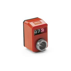 GN 955.2 Indicatori di posizione, a 3 cifre, indicazione digitale, contatore meccanico, albero cavo in acciaio INOX 