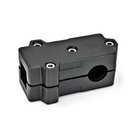 GN 193 T-Angle Connector Clamps, Aluminum d<sub>1</sub> / s<sub>1</sub>: V - Square<br />d<sub>2</sub> / s<sub>2</sub>: B - Bore<br />Finish: SW - Black, RAL 9005, textured finish