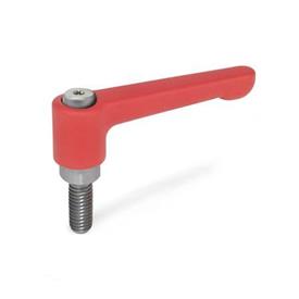 GN 302.1 Manettes indexables plates, zinc moulé sous pression, insert en inox, goujon fileté Couleur: RS - rouge, RAL 3000, finition texturée