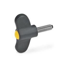 GN 633.10 Wing Screws with Plastic Pivot Color of the cover cap: DGB - Yellow, RAL 1021, matte finish
