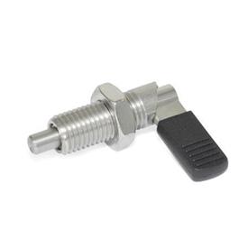 GN 721.5 Stainless Steel Cam Action Indexing Plungers, without Locking Function Type: LBK - Left-hand lock, with plastic cap, with lock nut