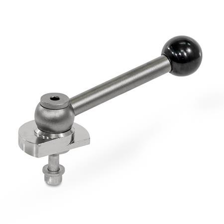 GN 918.6 Clamping bolts, Stainless Steel, Upward Clamping, Screw from the Back Type: KVB - With ball lever, angular (serration)
Clamping direction: R - By clockwise rotation (drawn version)