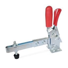 GN 810.3 Toggle Clamps, steel, operating lever vertical, with lock mechanism, with horizontal mounting base, with extended camping arm Type: ULC - Clamping arm extended, with slotted hole, two flanged washers and clamping screw GN 708.1