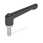 Adjustable Hand Levers with Releasing Button, Zinc Die Casting, Threaded Stud Steel Zinc Plated