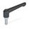 GN 303.2 Palancas de apriete ajustables, zamac, inserto acero zincado, con espárrago roscado , con pulsador de desbloqueo Pulsador de desbloqueo de color: S - negro, RAL 9005