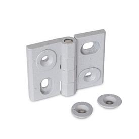 GN 127 Hinges, Zinc Die Casting, Adjustable Type: HB - Vertically and horizontally adjustable<br />Finish: SR - Silver, RAL 9006, textured finish