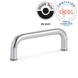 GN 429 Maniglie a ponte per armadi, acciaio INOX, Hygienic Design Finitura: PL - Finitura lucida (Ra < 0,8 µm)<br />Materiale (anello di tenuta): H - H-NBR