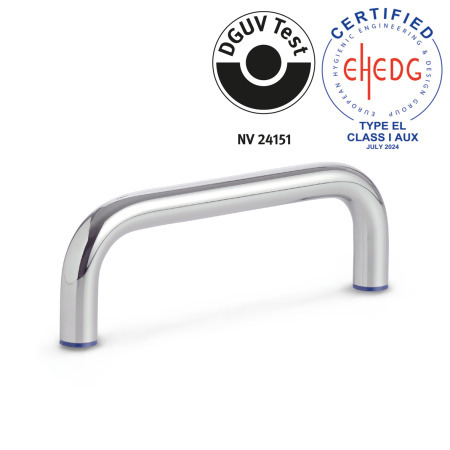 GN 429 Maniglie a ponte per armadi, acciaio INOX, Hygienic Design Finitura: PL - Finitura lucida (Ra < 0,8 µm)
Materiale (anello di tenuta): H - H-NBR