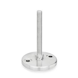 GN 23 Leveling Feet, Stainless Steel Type (Foot plate): D0 - Fine turned, without rubber underlay<br />Version of the screw: S - Without nut, external hex at the bottom