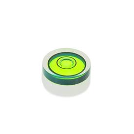GN 2281 Bull´s Eye Spirits Levels, for Installation in Plates and Housings Finish / Material: KT - Plastic, White<br />Filling: G - Green-transparent<br />Identification no.: 2 - With contrast ring (only version KT for d = 12...18)