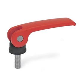 GN 927.4 Clamping Levers with Eccentrical Cam with Threaded Stud, Lever Zinc Die Casting Type: B - Plastic contact plate without setting nut<br />Color: R - Red, RAL 3000