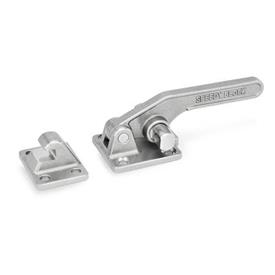 GN 852 Stainless Steel Latch Type Toggle Clamps, Heavy Duty Type Material: NI - Stainless steel<br />Type: T - With mounting holes, without U-bolt latch, with catch
