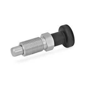 GN 717 Stainless Steel Indexing Plungers, with Knob, with and without Rest Position Type: B - Without rest position, without lock nut<br />Material: NI - Stainless steel