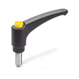 GN 603 Adjustable Hand Levers, Plastic, Threaded Stud Steel Color (Releasing button): DGB - Yellow, RAL 1021, shiny finish