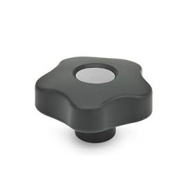 GN 5337.7 Star Knobs with Colored Cover Caps, Plastic, Bushing Stainless Steel Type: E - With cover cap (threaded blind bore)<br />Color of the cover cap: DGR - Gray, RAL 7035, matte finish