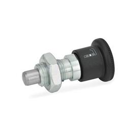 GN 816 Locking Plungers, Plunger Pin Protruded Type: AK - Operation with knob, sleeve black, with lock nut