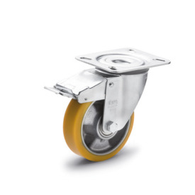 GN 22885 Medium Duty Casters, Wheel Tread Polyurethane, Wheel Core Aluminum, Light Version Bearing type: K - Ball bearing<br />Type (bracket): LF - Swivel bracket with mounting plate, with total lock brake<br />Coding: L - Light version<br />Material (bracket): ST - Steel sheet metal