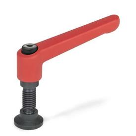 GN 306 Adjustable Hand Levers with Special Tipped Threaded Studs Color: RS - Red, RAL 3000, textured finish<br />Type: KD - Spherical end with thrust pad