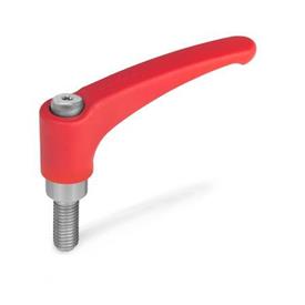 GN 602.1 Adjustable Hand Levers, Zinc Die Casting, Threaded Stud Stainless Steel Color: RS - Red, RAL 3000, textured finish