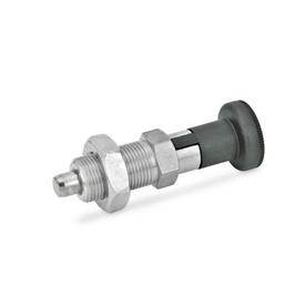 GN 617.1 Indexing Plungers with Rest Position, Stainless Steel / Plastic Knob Material: NI - Stainless steel<br />Type: AK - With lock nut