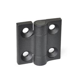 GN 437.3 Hinges, Zinc Die Casting, with Spring-Loaded Return Type: R2 - Spring-loaded return, opening, medium spring force<br />Color: SW - Black, RAL 9005, textured finish