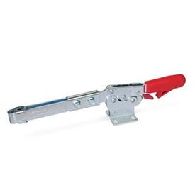 GN 820.3 Toggle Clamps, Operating Lever Horizontal, with Safety Hook, with Horizontal Mounting Base, with Extended Clamping Arm Type: UL - Clamping arm extended, with slotted hole and with two flanged washers