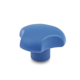 GN 5342 Boutons Tristar, plastique, détectable, conforme FDA, douille inox Matériau/Finition: VDB - visible à l’œil nu, bleu, RAL 5005, finition mat